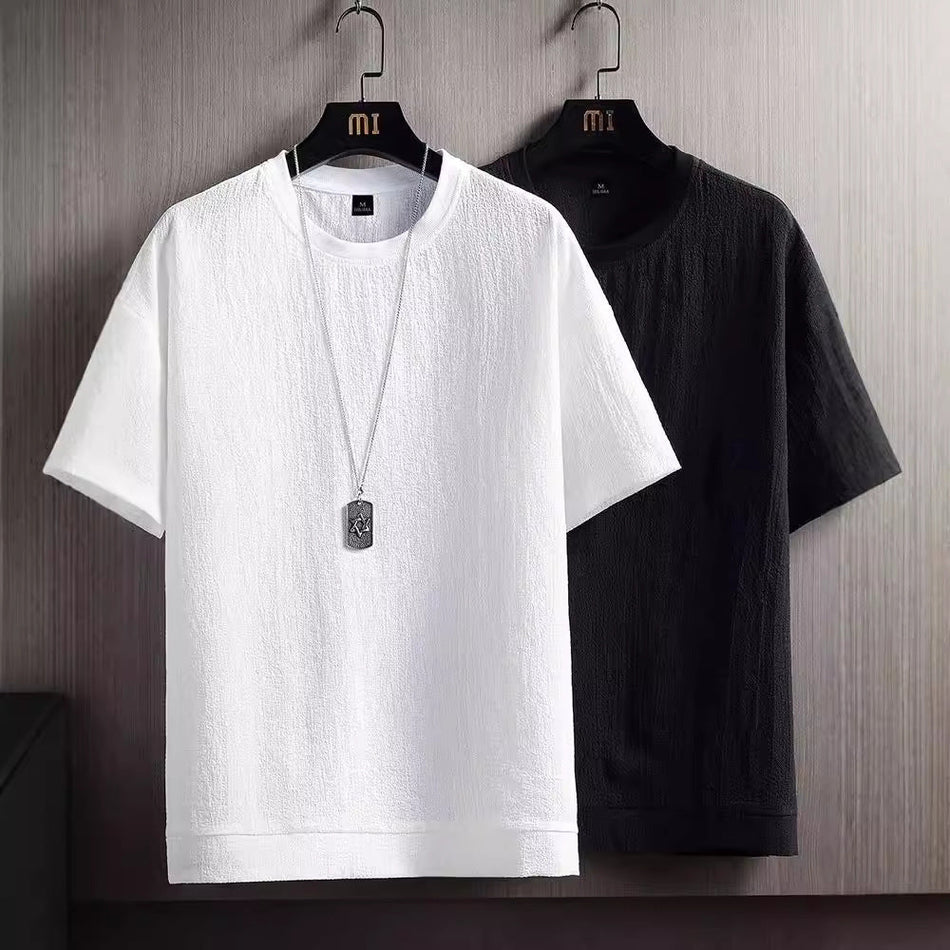 Men’s Ice Silk Linen T-Shirt – Breathable Loose Summer Wear