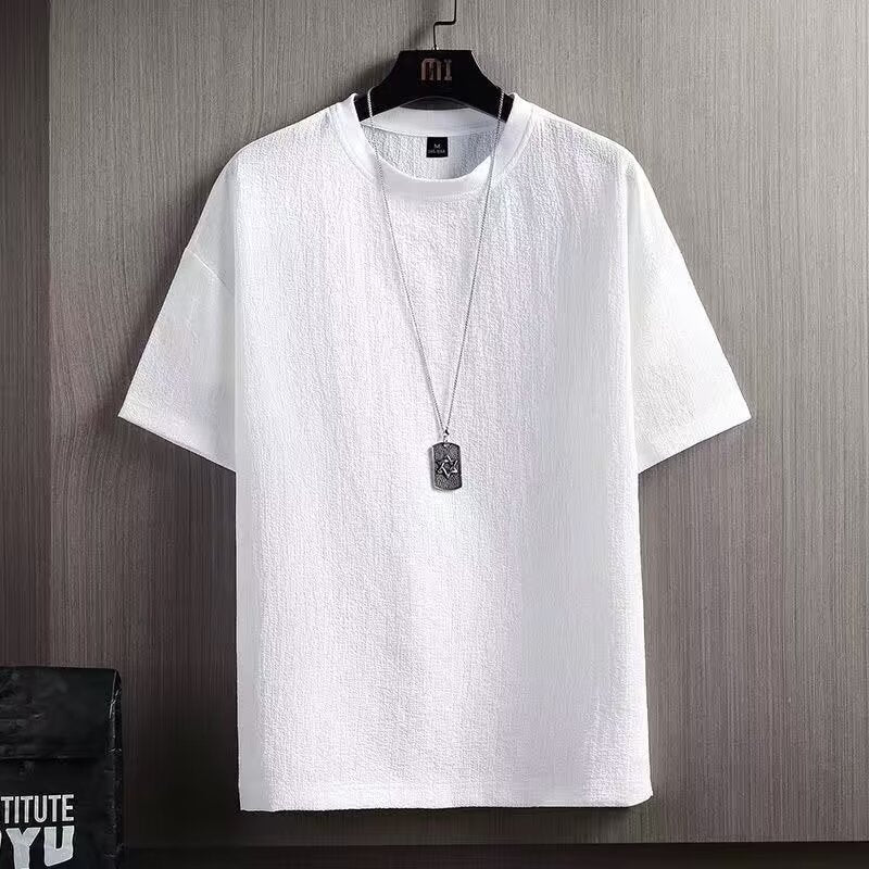 Men’s Ice Silk Linen T-Shirt – Breathable Loose Summer Wear