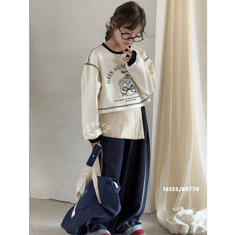 Girls Cartoon Striped Korean Top – Autumn Long Sleeve – Outfit Sets – Image 3