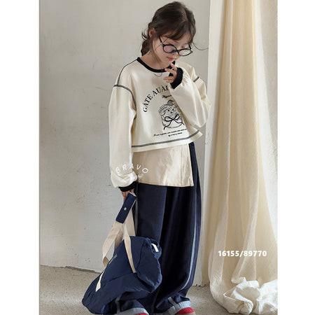 Girls Cartoon Striped Korean Top – Autumn Long Sleeve – Outfit Sets – Image 3