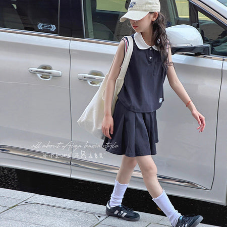 Girls Navy Blue Pleated Skirt Set – Summer Outfit – Outfit Sets – Image 4