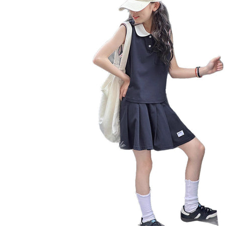 Girls Navy Blue Pleated Skirt Set – Summer Outfit – Outfit Sets – Image 5
