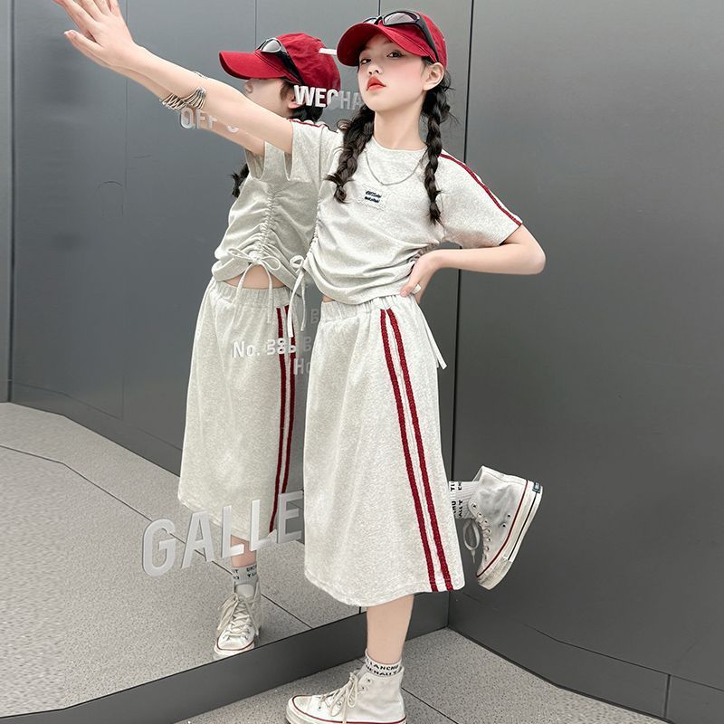 Girls Korean Striped Dress Set – Summer Two-Piece – Outfit Sets – Image 1