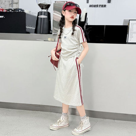 Girls Korean Striped Dress Set – Summer Two-Piece – Outfit Sets – Image 2