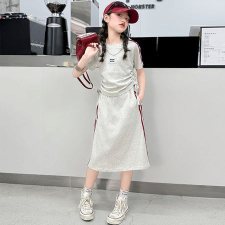 Girls Korean Striped Dress Set – Summer Two-Piece – Outfit Sets – Image 3
