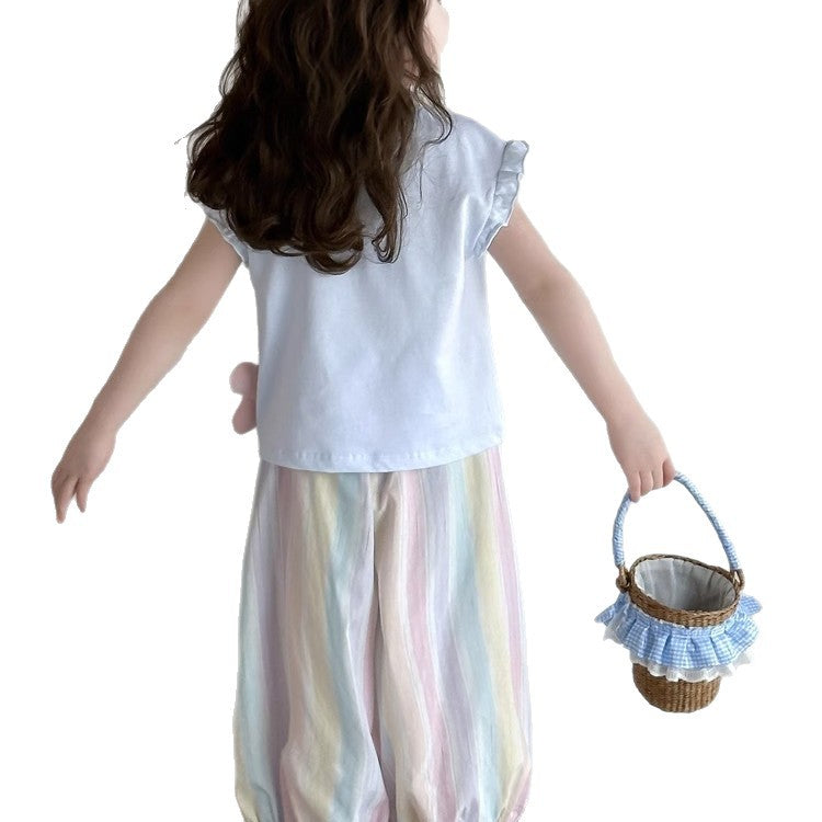 Girls Cartoon Korean Outfit – Summer Top & Pants Set – Outfit Sets – Image 5