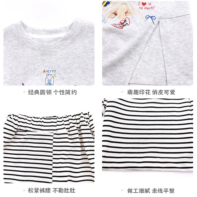 Girls Korean Sleeveless Set – Cartoon Top & Striped Pants – Outfit Sets – Image 4