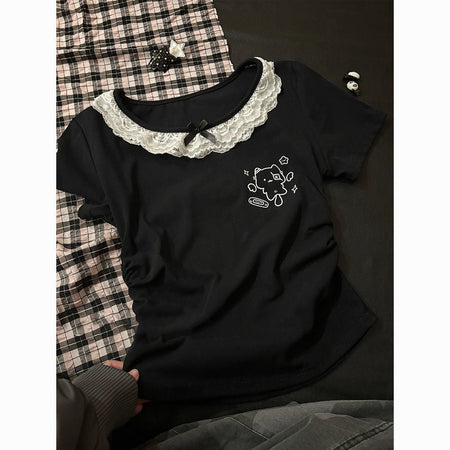 Girls Lace Korean Dress Set – Cartoon Summer Outfit – Outfit Sets – Image 4