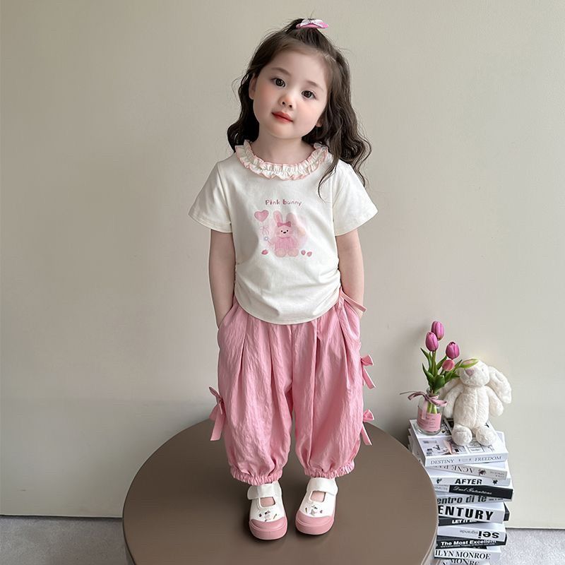 Girls Korean Cartoon Set – Summer Waist Two-Piece Outfit – Outfit Sets – Image 1