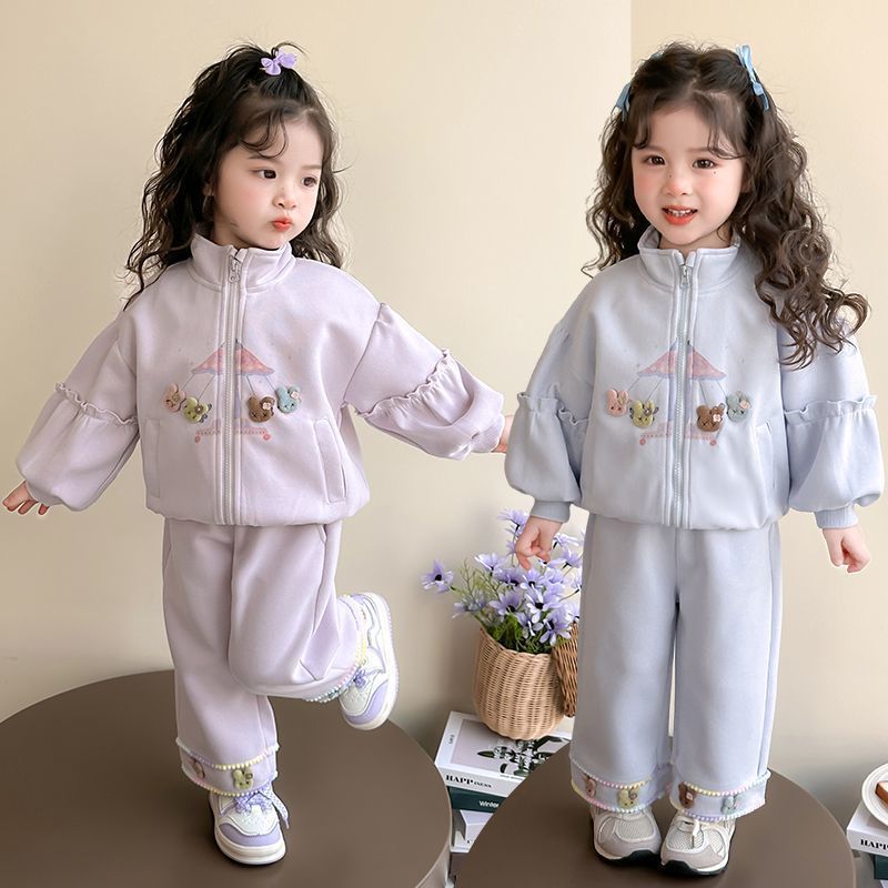 Girls Korean Cartoon Zipper Set – Spring Autumn Outfit – Outfit Sets – Image 1