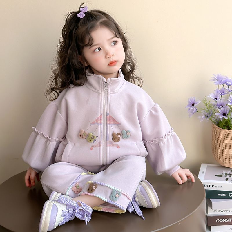 Girls Korean Cartoon Zipper Set – Spring Autumn Outfit – Outfit Sets – Image 3