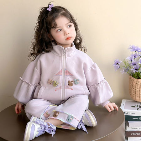 Girls Korean Cartoon Zipper Set – Spring Autumn Outfit – Outfit Sets – Image 3