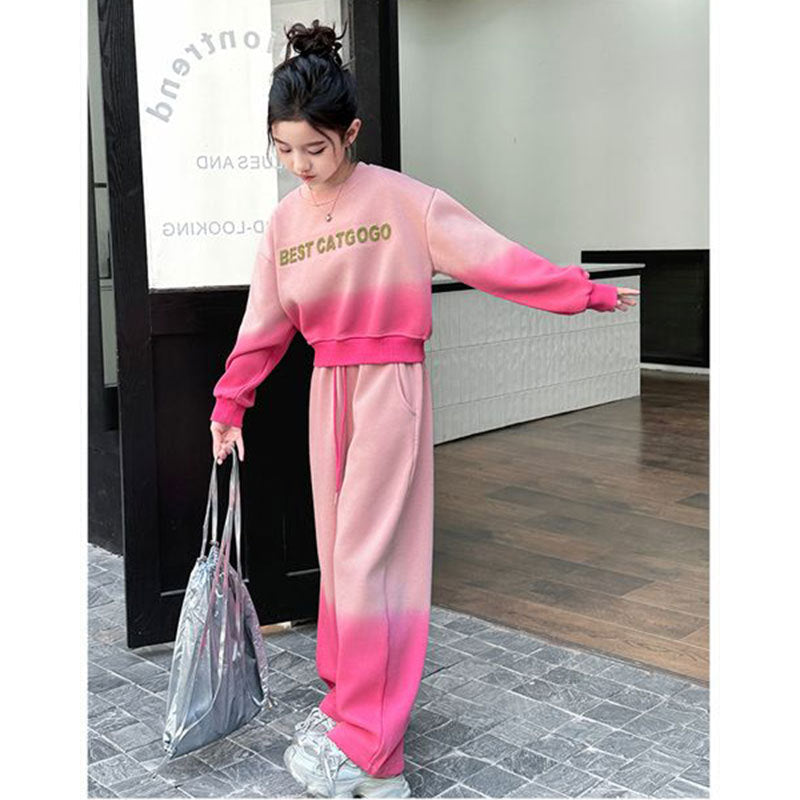 Girls Korean Gradient Sweat Set – Autumn Winter Outfit – Outfit Sets – Image 3