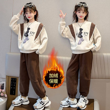 Girls Korean Letter Sweat Set – Autumn Winter Outfit – Outfit Sets – Image 1
