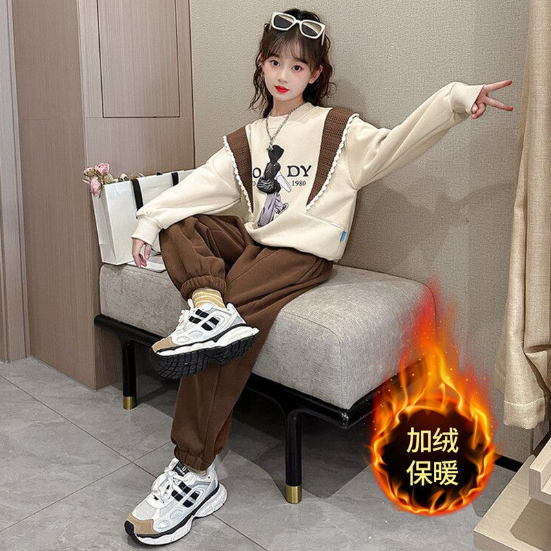 Girls Korean Letter Sweat Set – Autumn Winter Outfit – Outfit Sets – Image 2