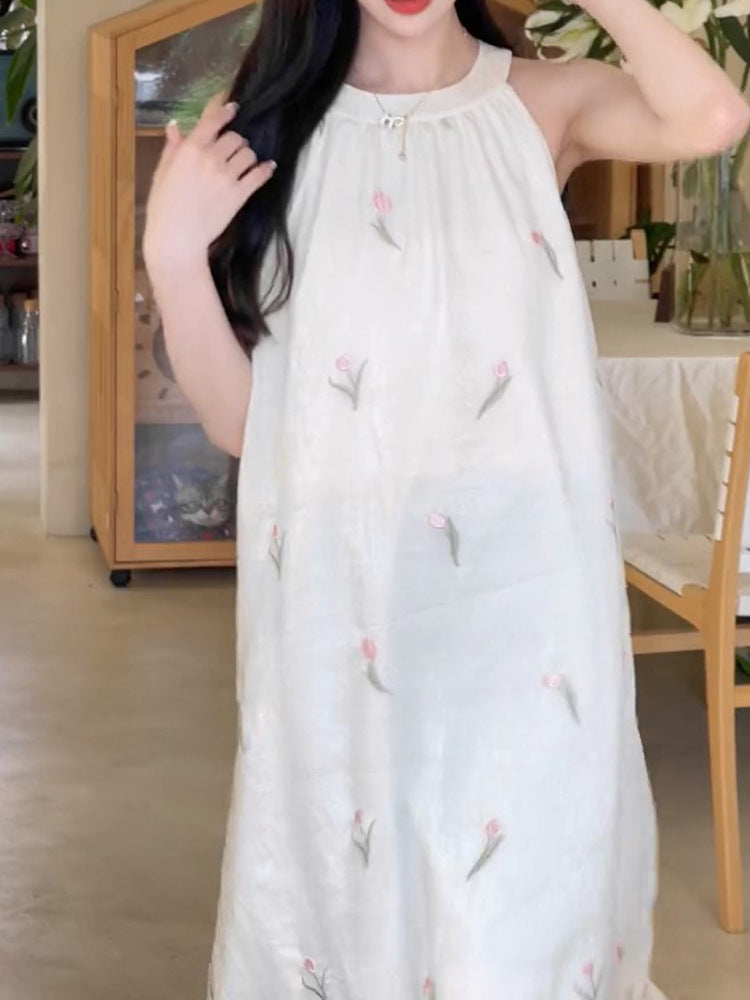Floral Halterneck Sleeveless Midi Dress Women