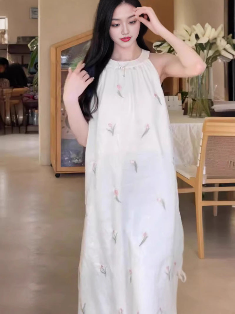 Floral Halterneck Sleeveless Midi Dress Women