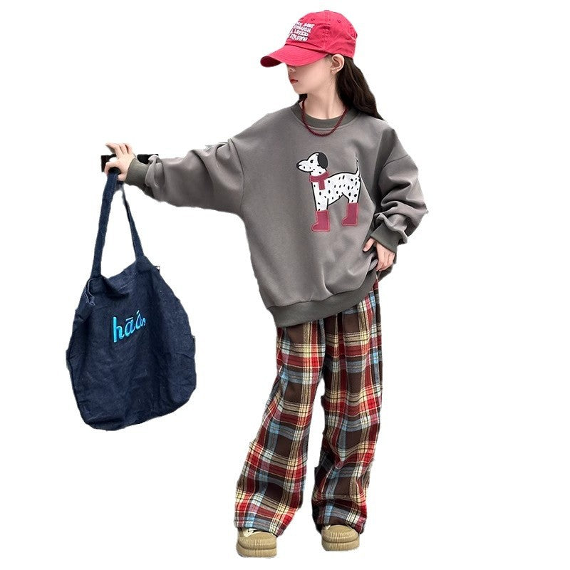 Girls Korean Cartoon Plaid Set – Spring Autumn Outfit – Outfit Sets – Image 5