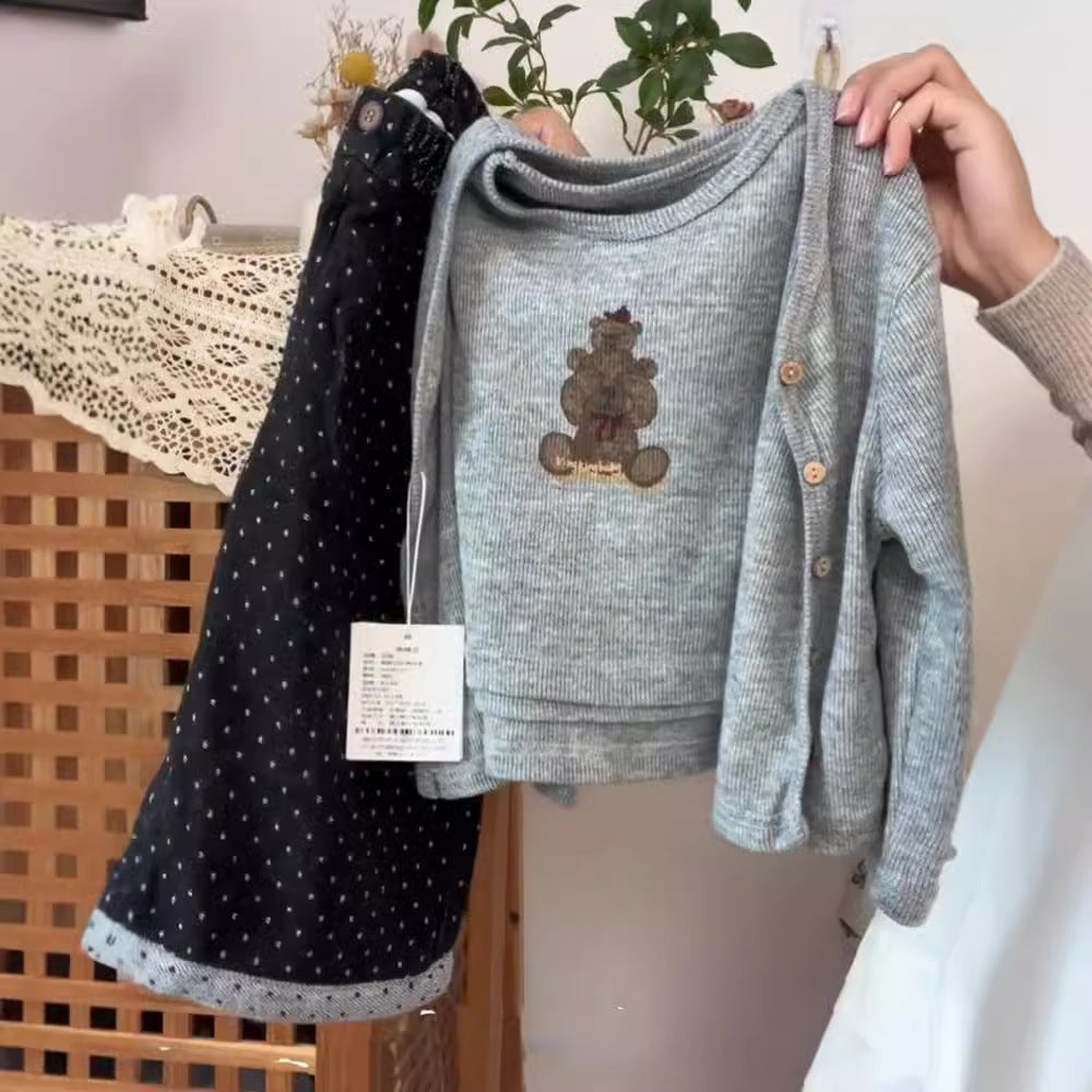 Girls Korean Knit Vest Set – Wide Leg 3-Piece Outfit – Outfit Sets – Image 1