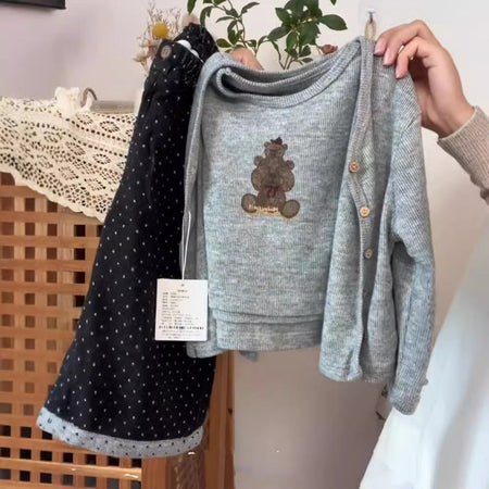 Girls Korean Knit Vest Set – Wide Leg 3-Piece Outfit – Outfit Sets – Image 1