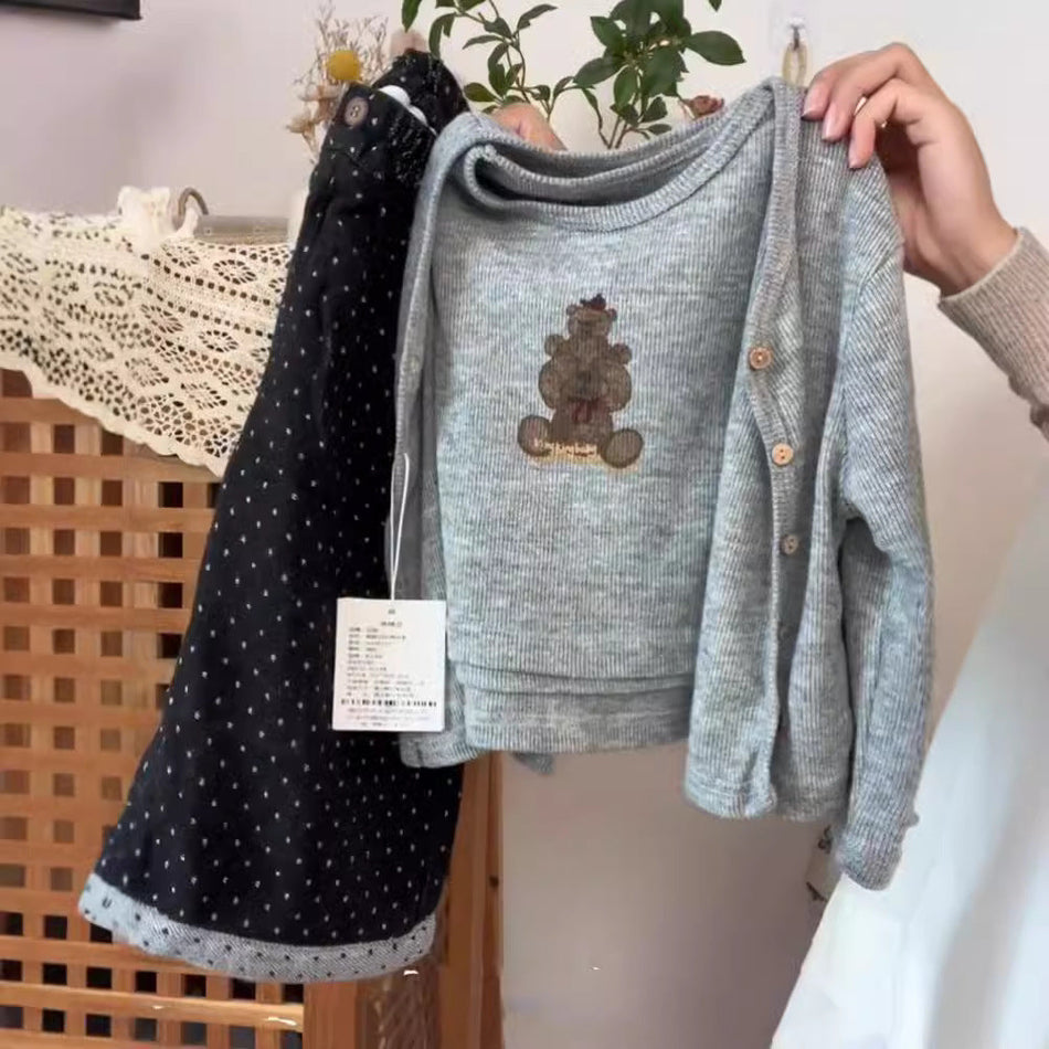 Girls Korean Knit Vest Set – Wide Leg 3-Piece Outfit – Outfit Sets – Image 1