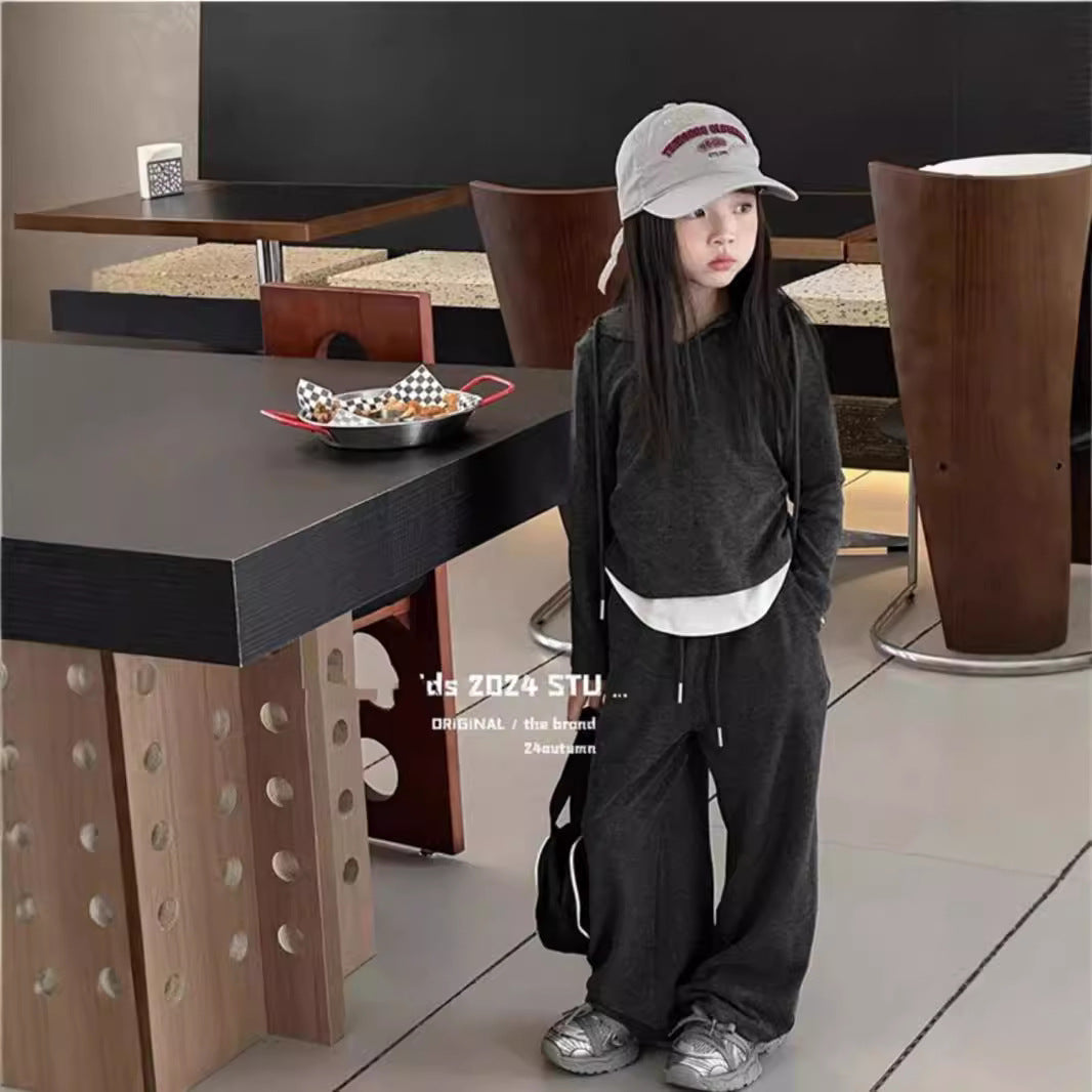Girls Korean Solid Set – Zipper Shirt Two-Piece Outfit – Outfit Sets – Image 3