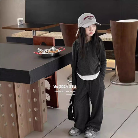 Girls Korean Solid Set – Zipper Shirt Two-Piece Outfit – Outfit Sets – Image 3