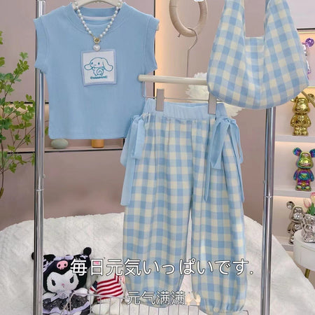 Girls Summer Sleeveless Set – Plaid Pants Outfit – Outfit Sets – Image 2