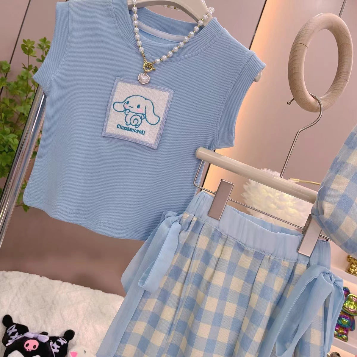 Girls Summer Sleeveless Set – Plaid Pants Outfit – Outfit Sets – Image 3
