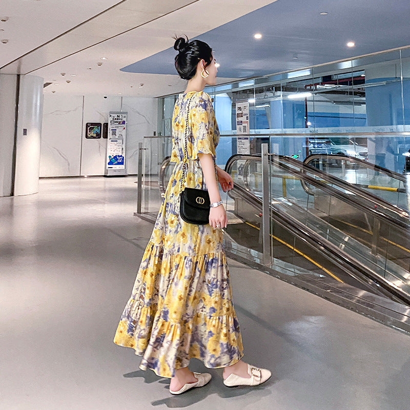 Floral Trumpet Sleeve Slim Fit Holiday Dress Women