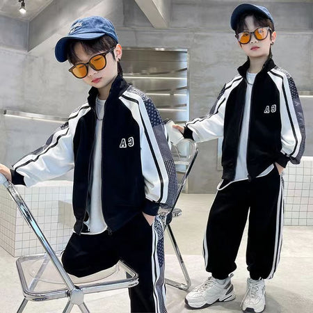 Boys Korean Sports Set – Patchwork Jacket Outfit – Outfit Sets – Image 1