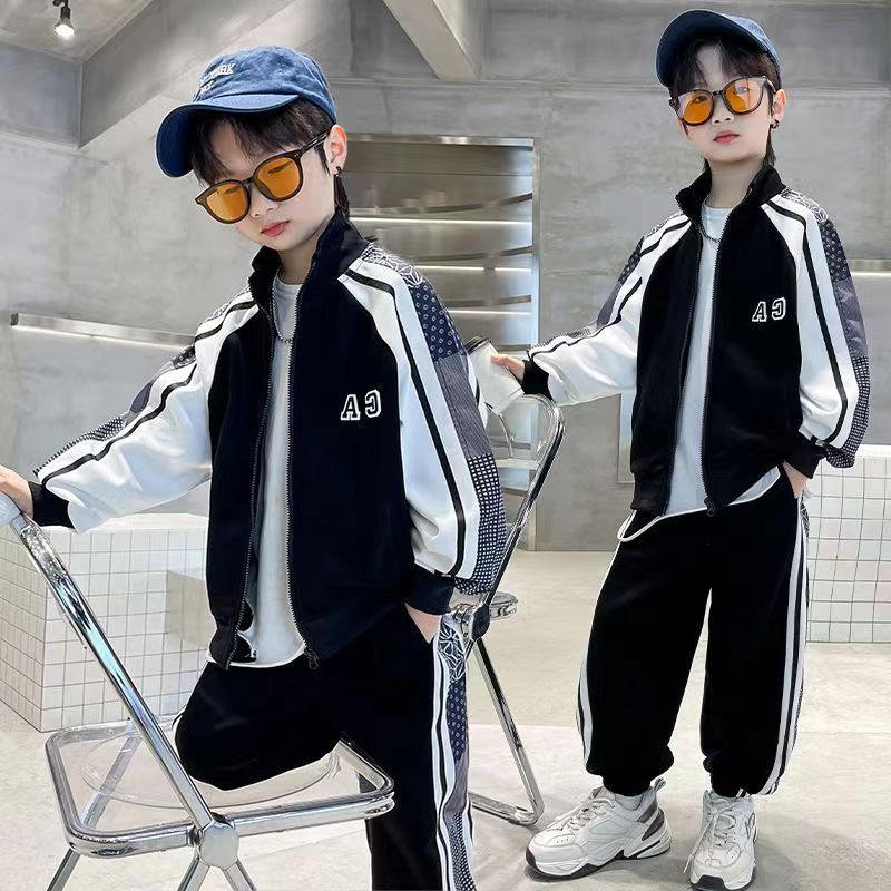Boys Korean Sports Set – Patchwork Jacket Outfit – Outfit Sets – Image 1