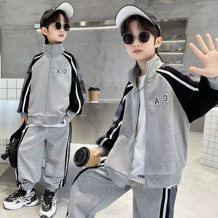 Boys Korean Sports Set – Patchwork Jacket Outfit – Outfit Sets – Image 2