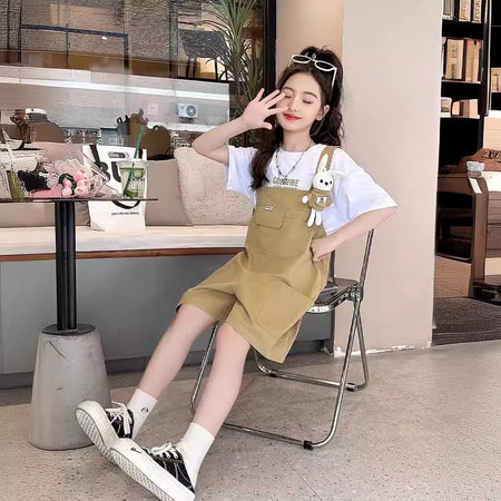 Girls Korean Summer Set – Solid T-Shirt Pants Outfit – Outfit Sets – Image 3