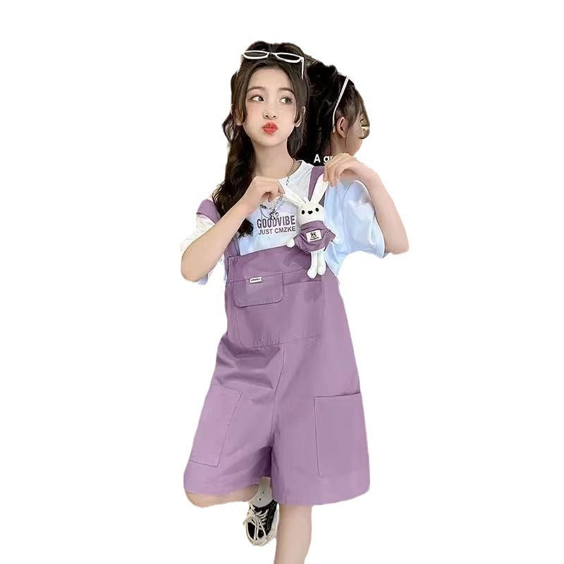 Girls Korean Summer Set – Solid T-Shirt Pants Outfit – Outfit Sets – Image 5