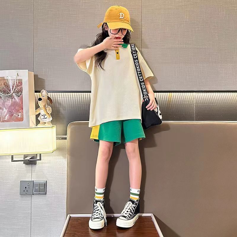 Girls Korean Color Match Set – Summer Two-Piece Outfit – Outfit Sets – Image 1