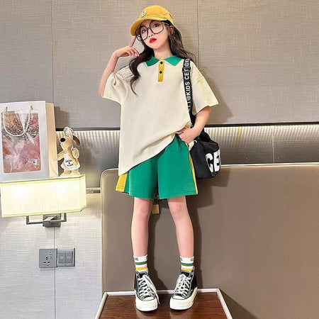 Girls Korean Color Match Set – Summer Two-Piece Outfit – Outfit Sets – Image 2