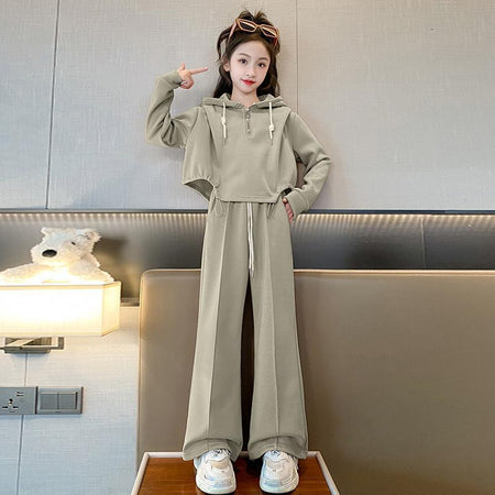 Girls Korean Hooded Set – Wide Leg Pants Outfit – Outfit Sets – Image 3