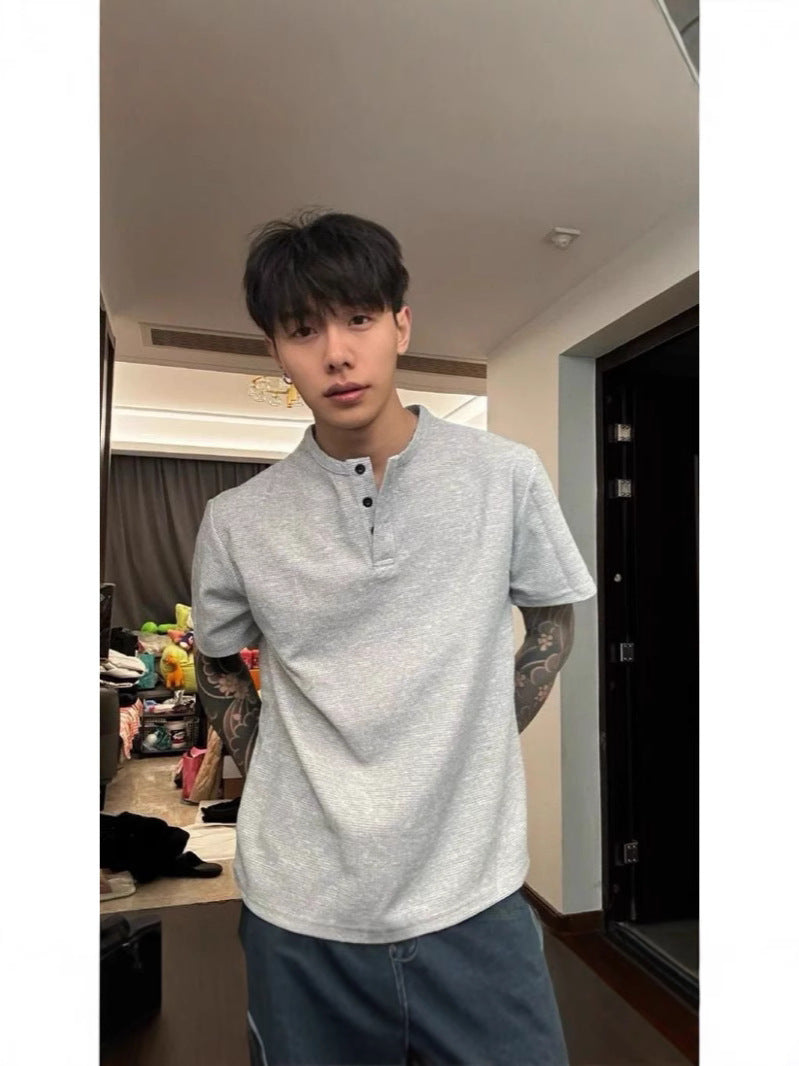 Men’s Waffle Henry Collar T-Shirt – Casual Summer Style