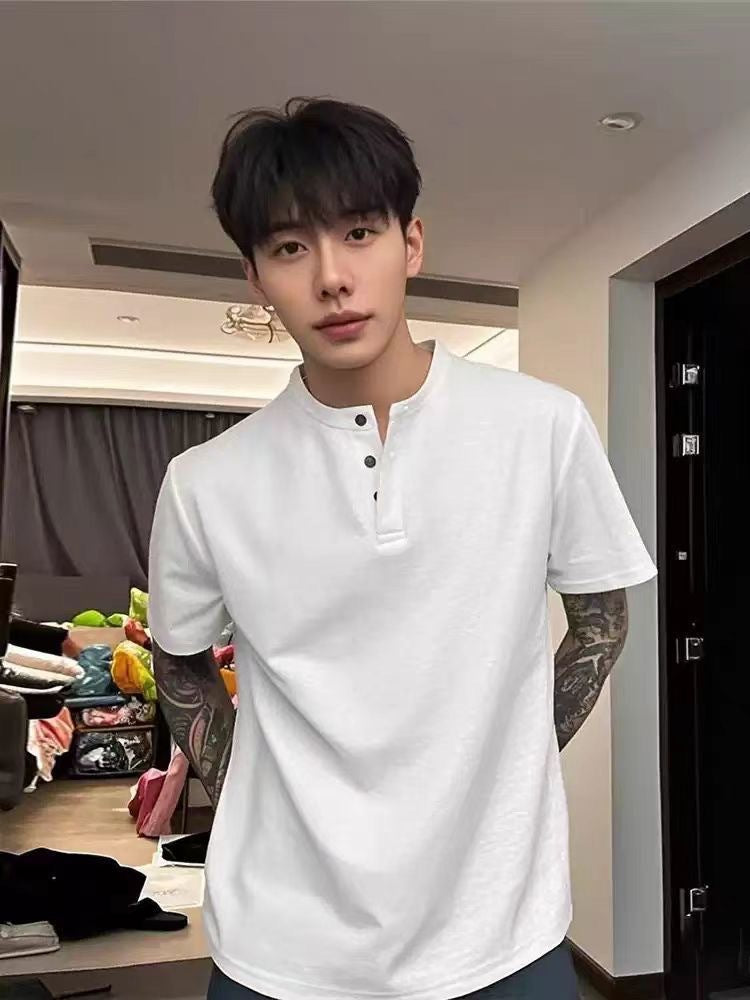Men’s Waffle Henry Collar T-Shirt – Casual Summer Style