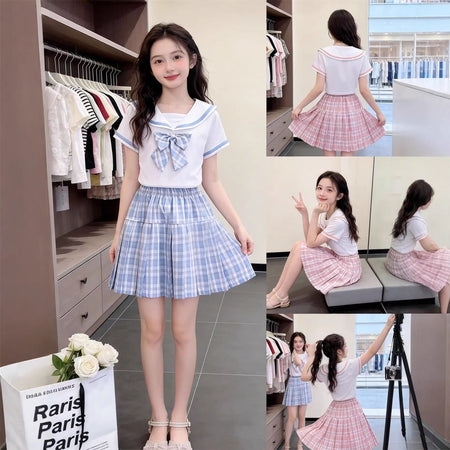 Girls JK Pleated Skirt Set – Preppy Summer Outfit – Outfit Sets – Image 2
