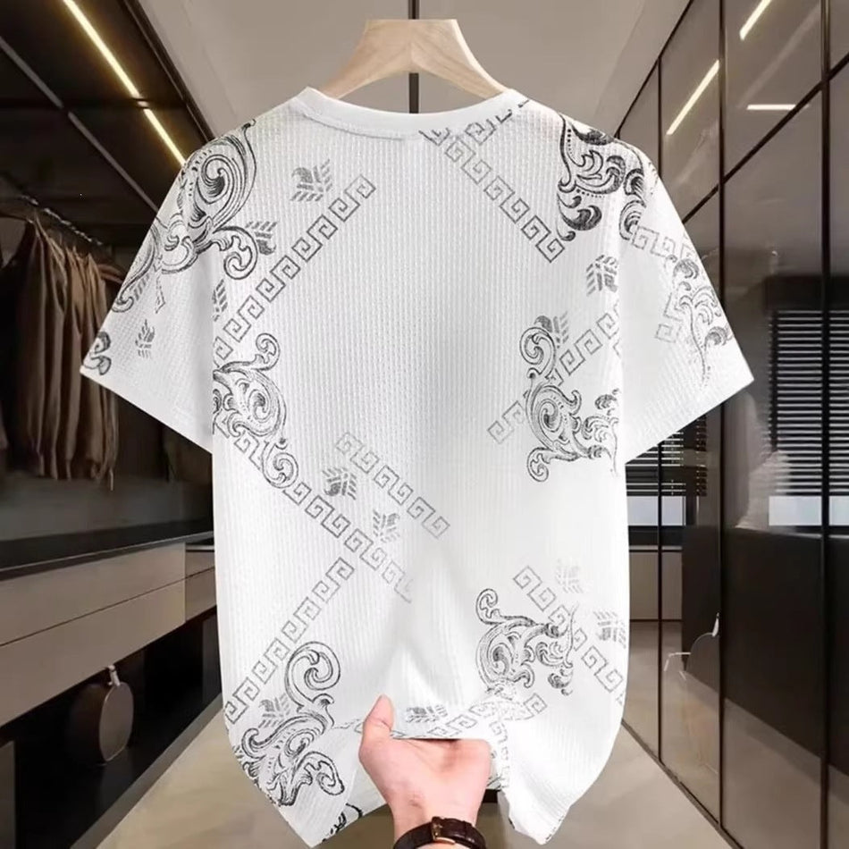 Men’s Ice Silk Jacquard T-Shirt – Breathable Summer Top