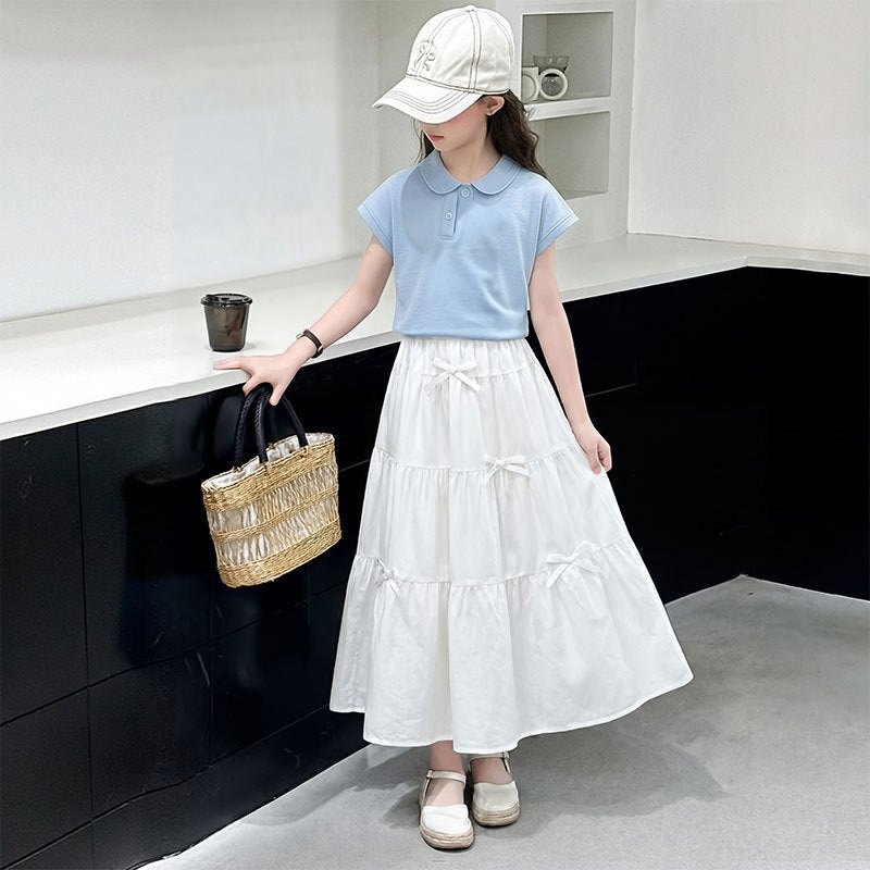 Girls Solid Color Skirt Set – Summer Two-Piece Outfit – Outfit Sets – Image 1