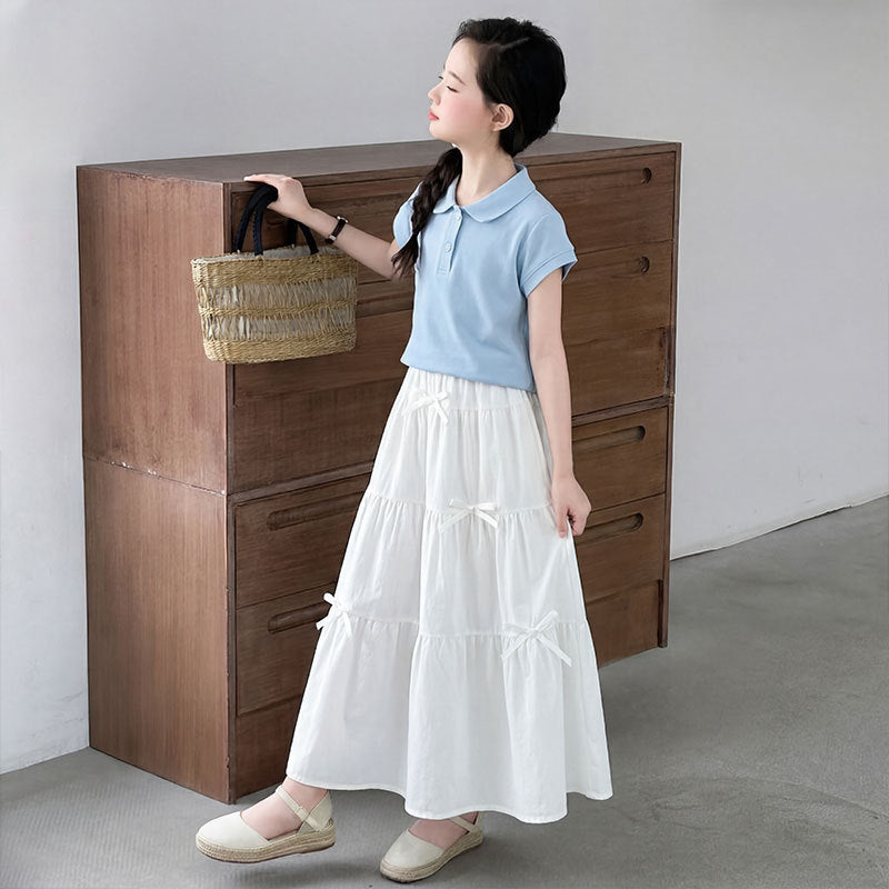 Girls Solid Color Skirt Set – Summer Two-Piece Outfit – Outfit Sets – Image 2