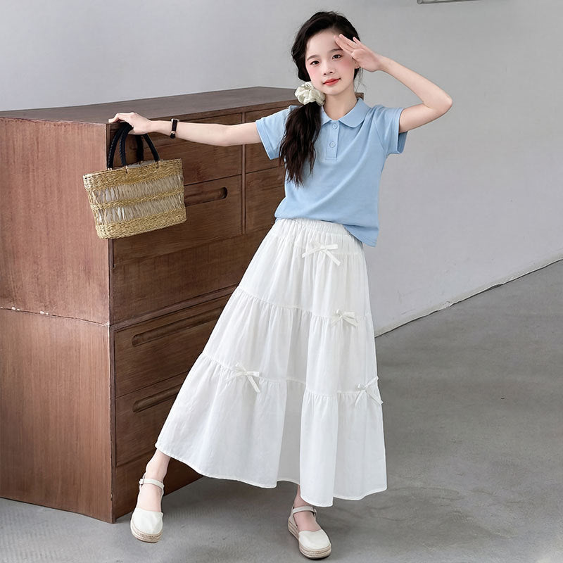 Girls Solid Color Skirt Set – Summer Two-Piece Outfit – Outfit Sets – Image 3