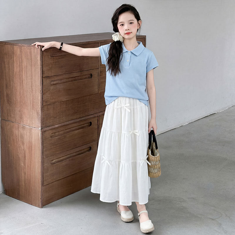 Girls Solid Color Skirt Set – Summer Two-Piece Outfit – Outfit Sets – Image 4
