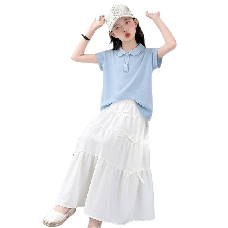 Girls Solid Color Skirt Set – Summer Two-Piece Outfit – Outfit Sets – Image 5