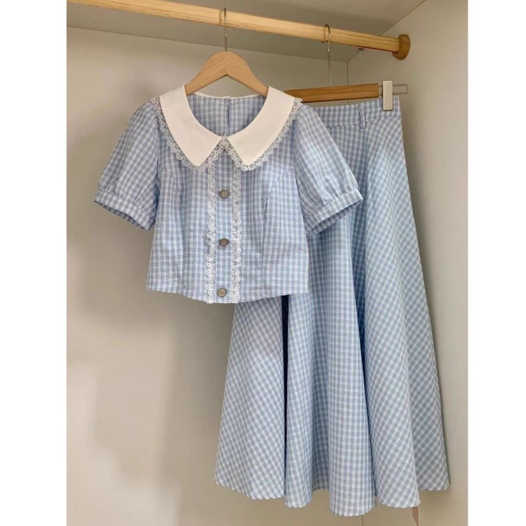 Girls Plaid Lace Skirt Set – Chanel Style Summer Outfit – Outfit Sets – Image 1