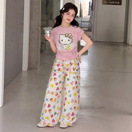 Girls KT Cat Wide Leg Set – Summer Two-Piece Outfit – Outfit Sets – Image 1