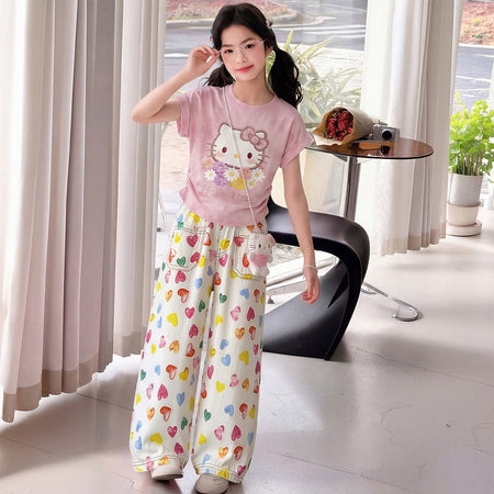 Girls KT Cat Wide Leg Set – Summer Two-Piece Outfit – Outfit Sets – Image 2